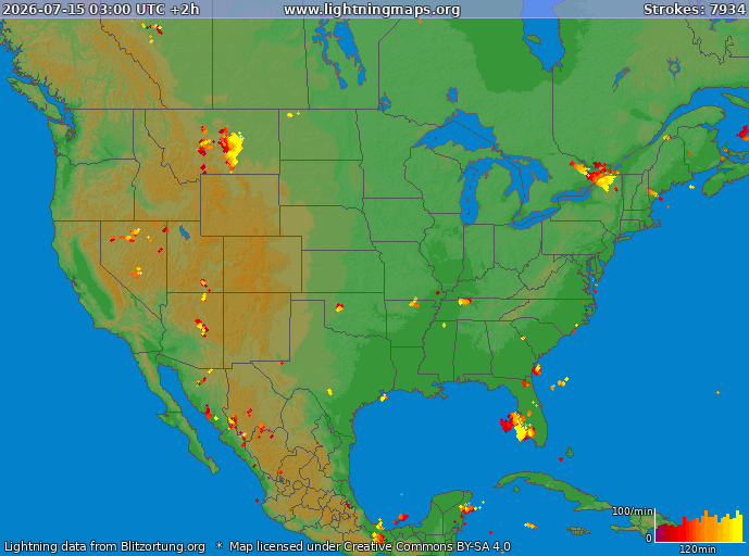 Carte de la foudre USA 15/07/2026 (Animation)