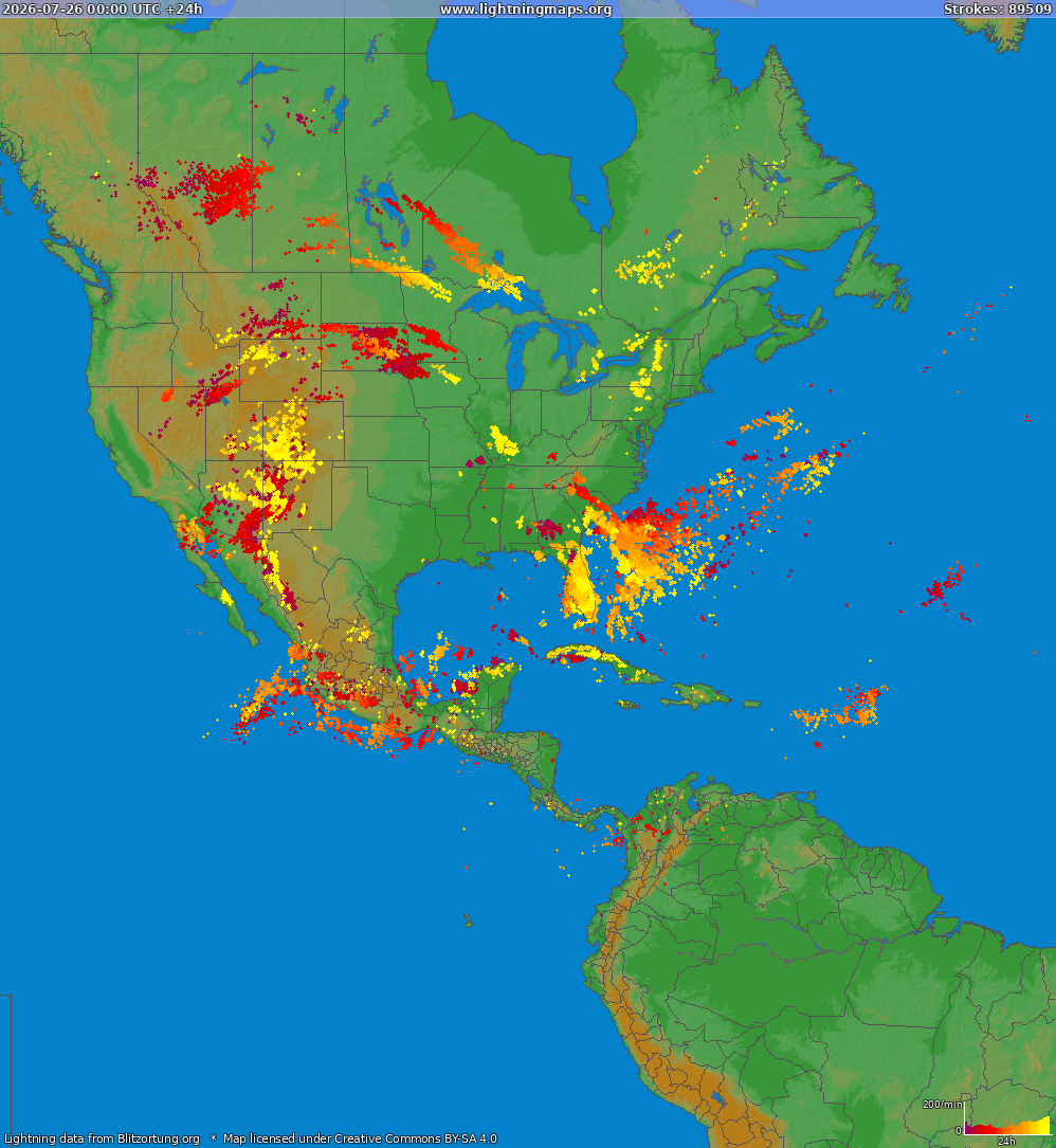 Lightning map North America 2026-07-26