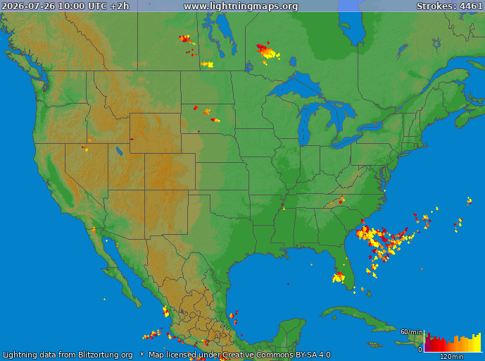 Lightning map USA 2026-07-26 (Animation)