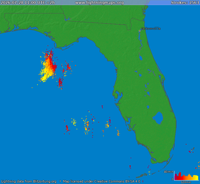Lightning map Florida 2026-07-28 (Animation)