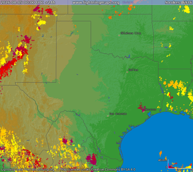 Lightning map Texas 2026-08-05
