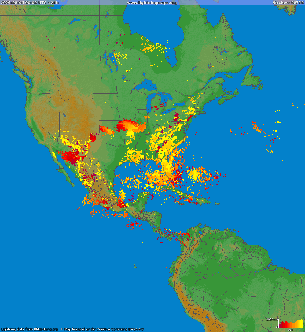 Lightning map North America 2026-08-06