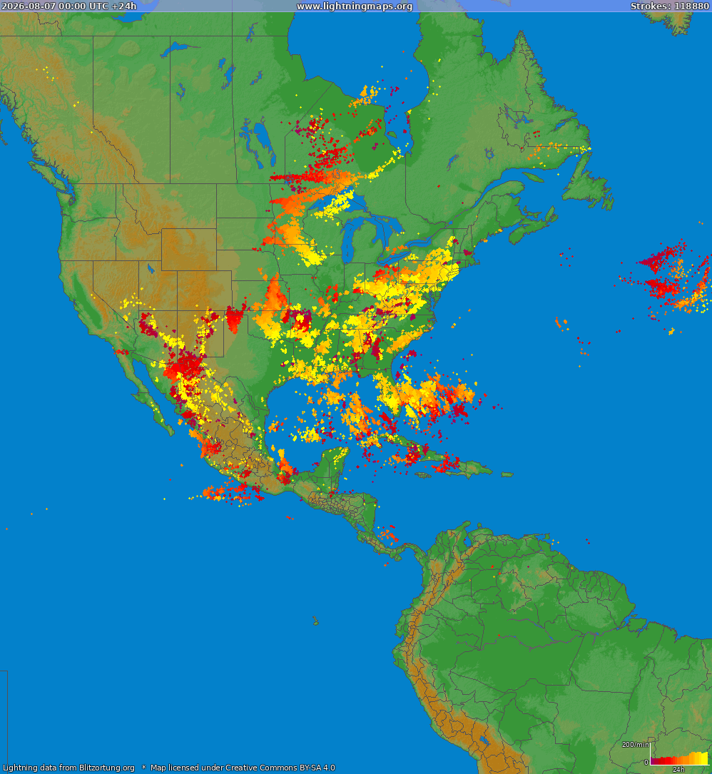 Lightning map North America 2026-08-07