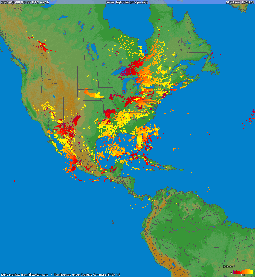 Lightning map North America 2026-08-08