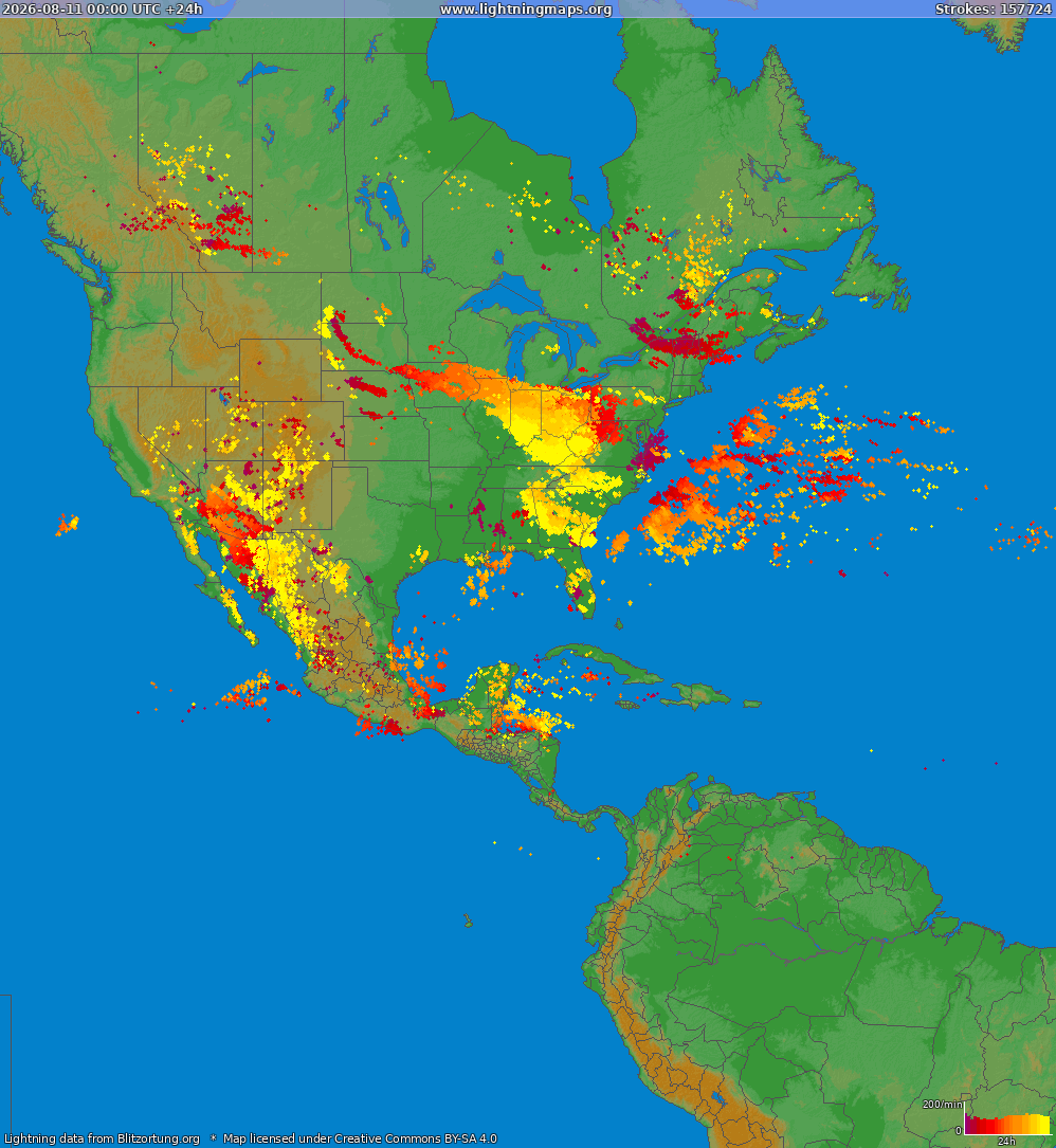 Carte de la foudre North America 11/08/2026