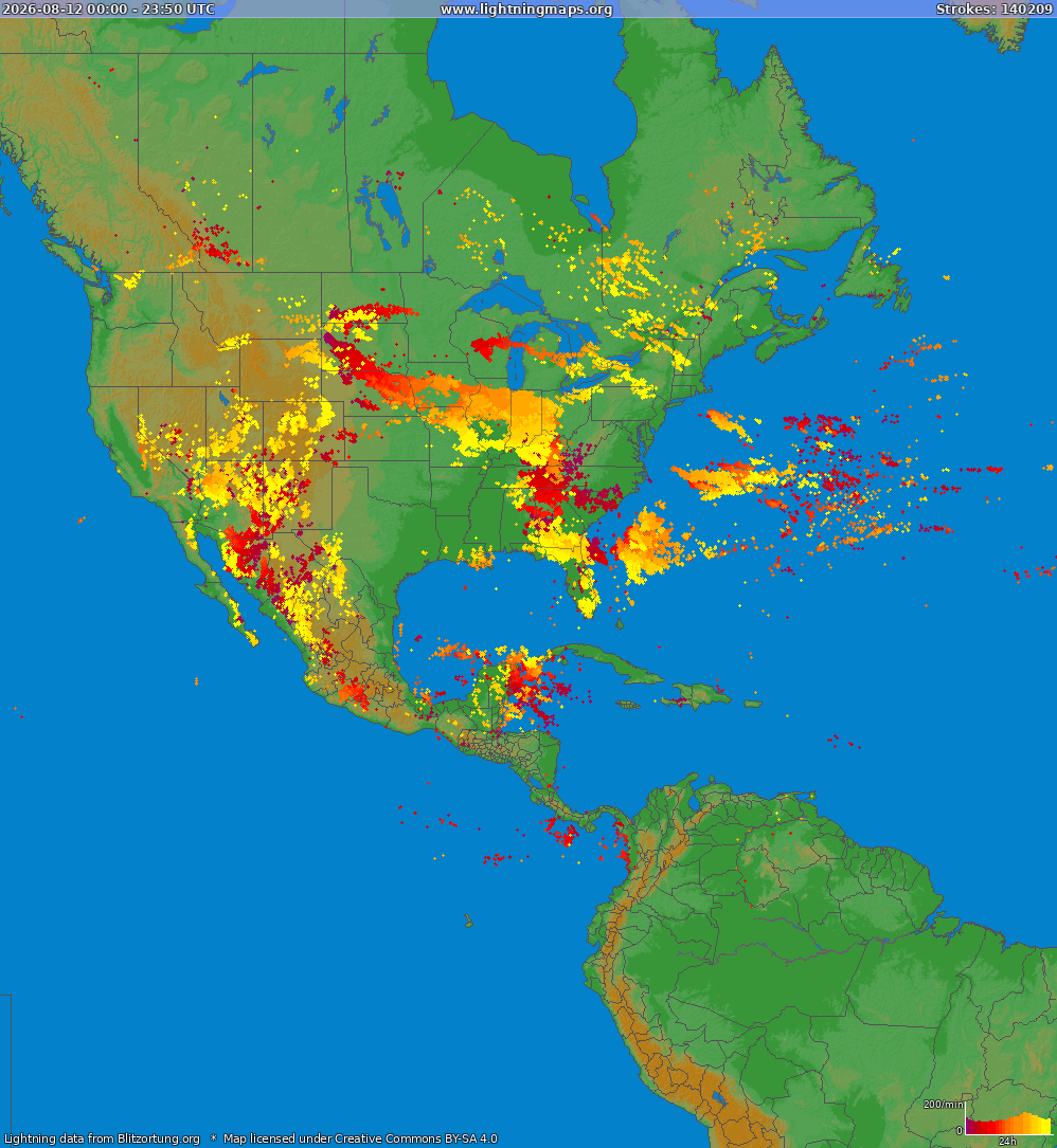 Lightning map North America 2026-08-12