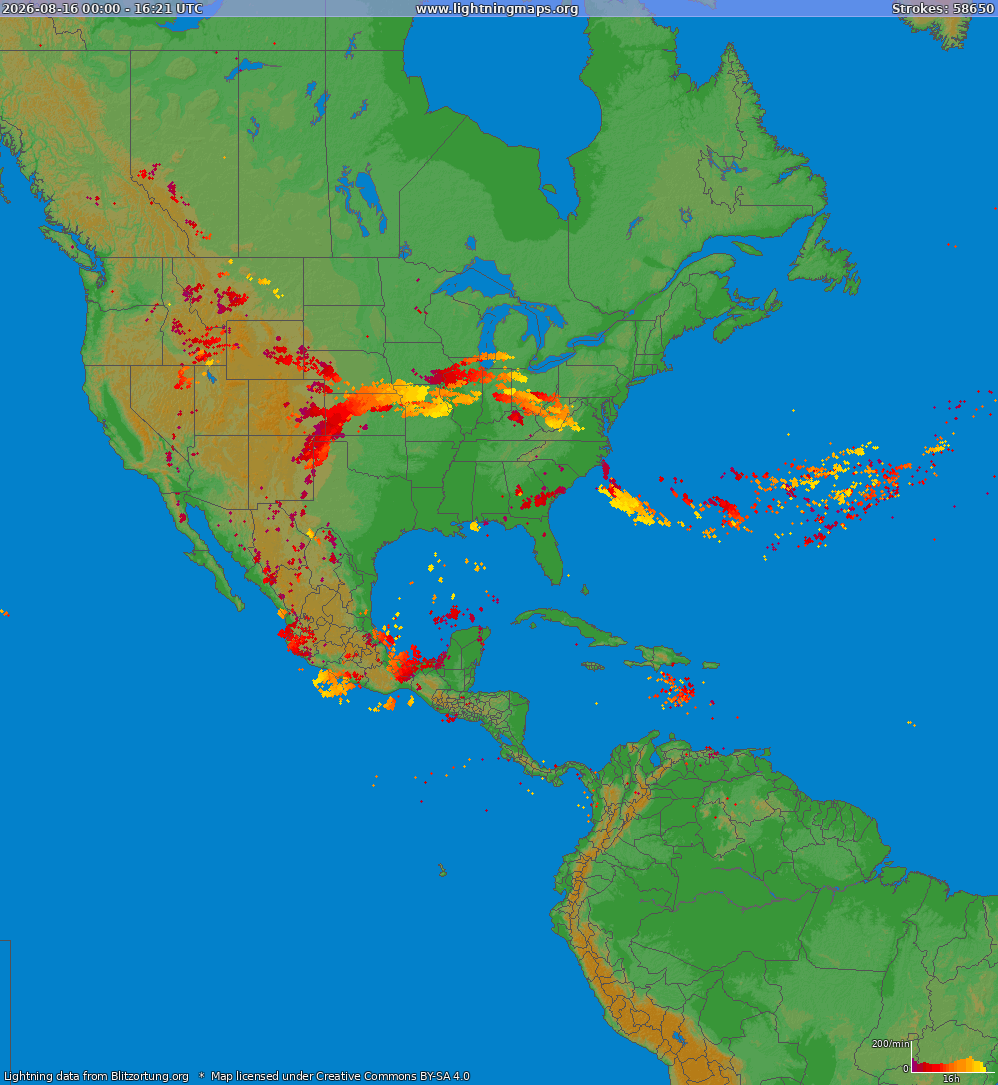 Carte de la foudre North America 16/08/2026