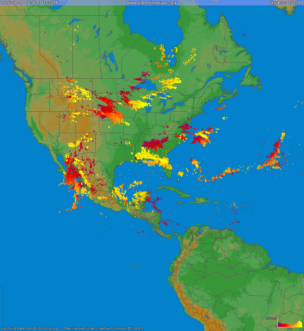 Lightning map North America 2026-08-18