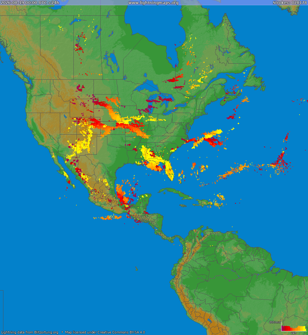 Lightning map North America 2026-08-19
