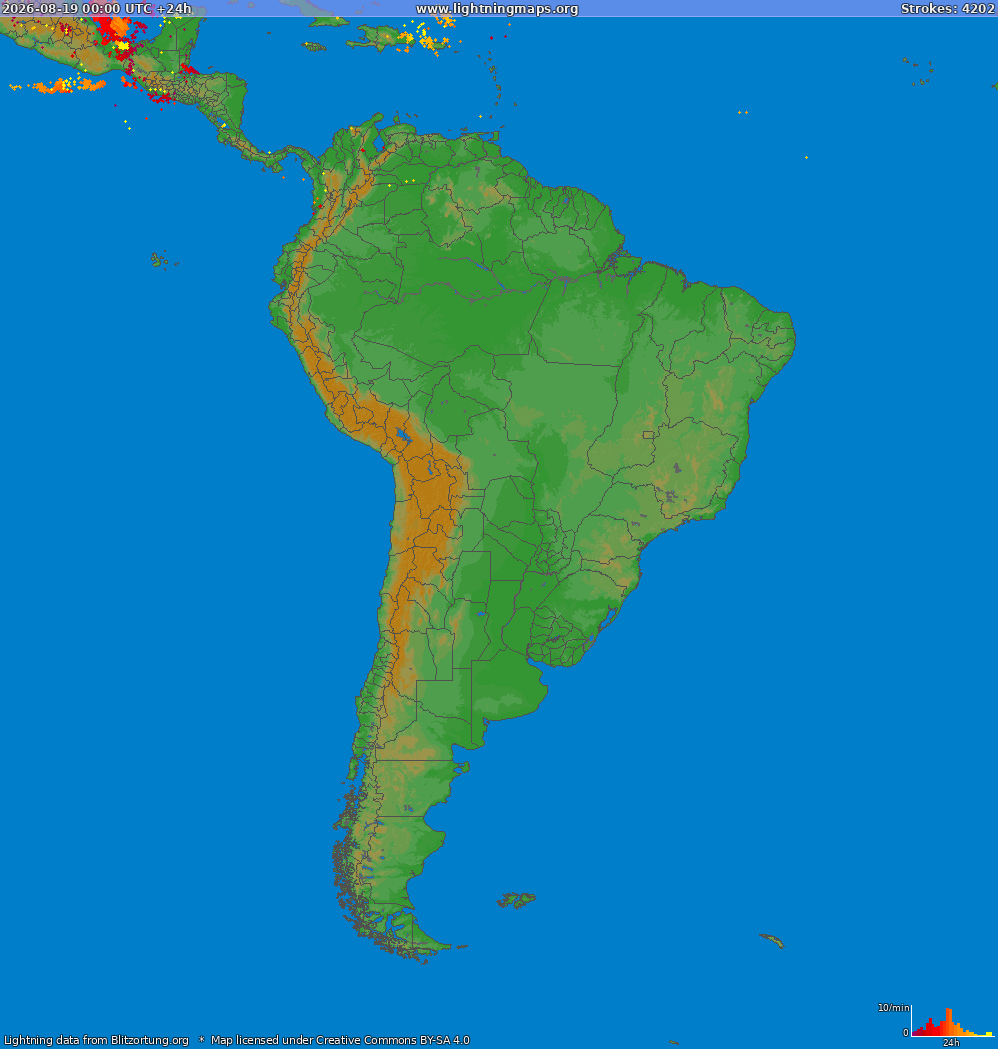 Lightning map South America 2026-08-19