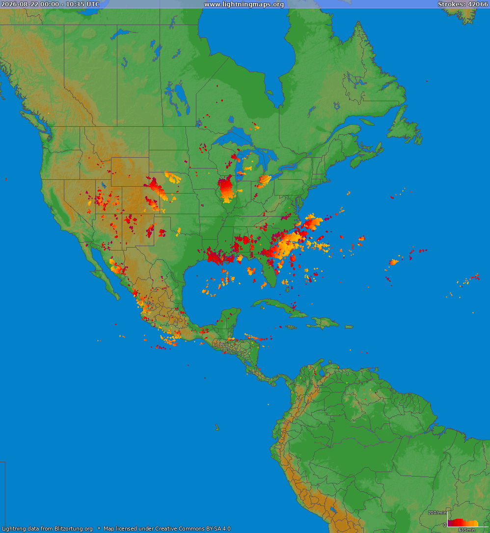 Carte de la foudre North America 22/08/2026