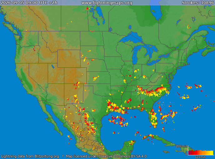 Lightning map USA 2026-09-05 (Animation)