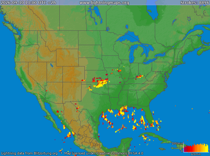 Lightning map USA 2026-09-10 (Animation)