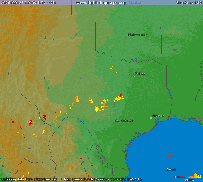 Lightning map Texas 2026-09-27 (Animation)