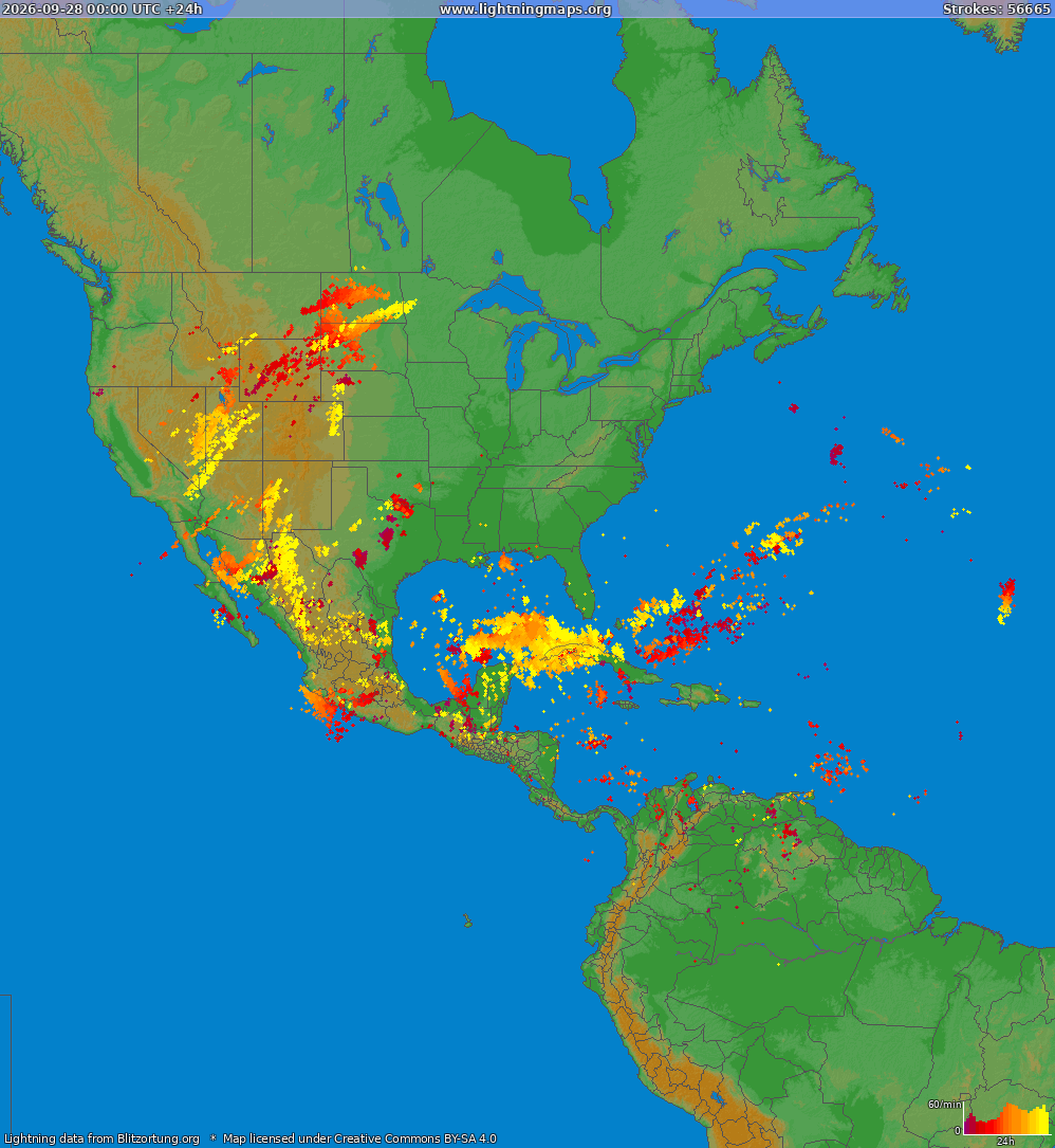 Mapa blesků North America 28.09.2026