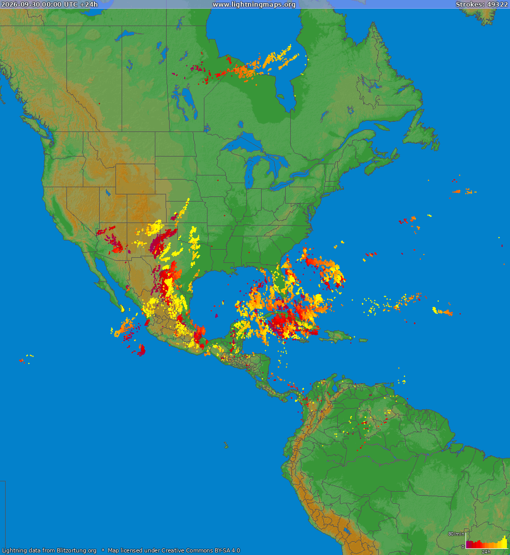 Zibens karte North America 2026.09.30