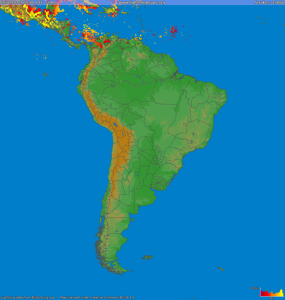 Lightning map South America 2026-10-03