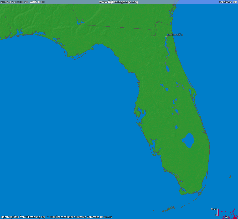 Lightning map Florida (Big) 2025-12-12 18:25:15 UTC
