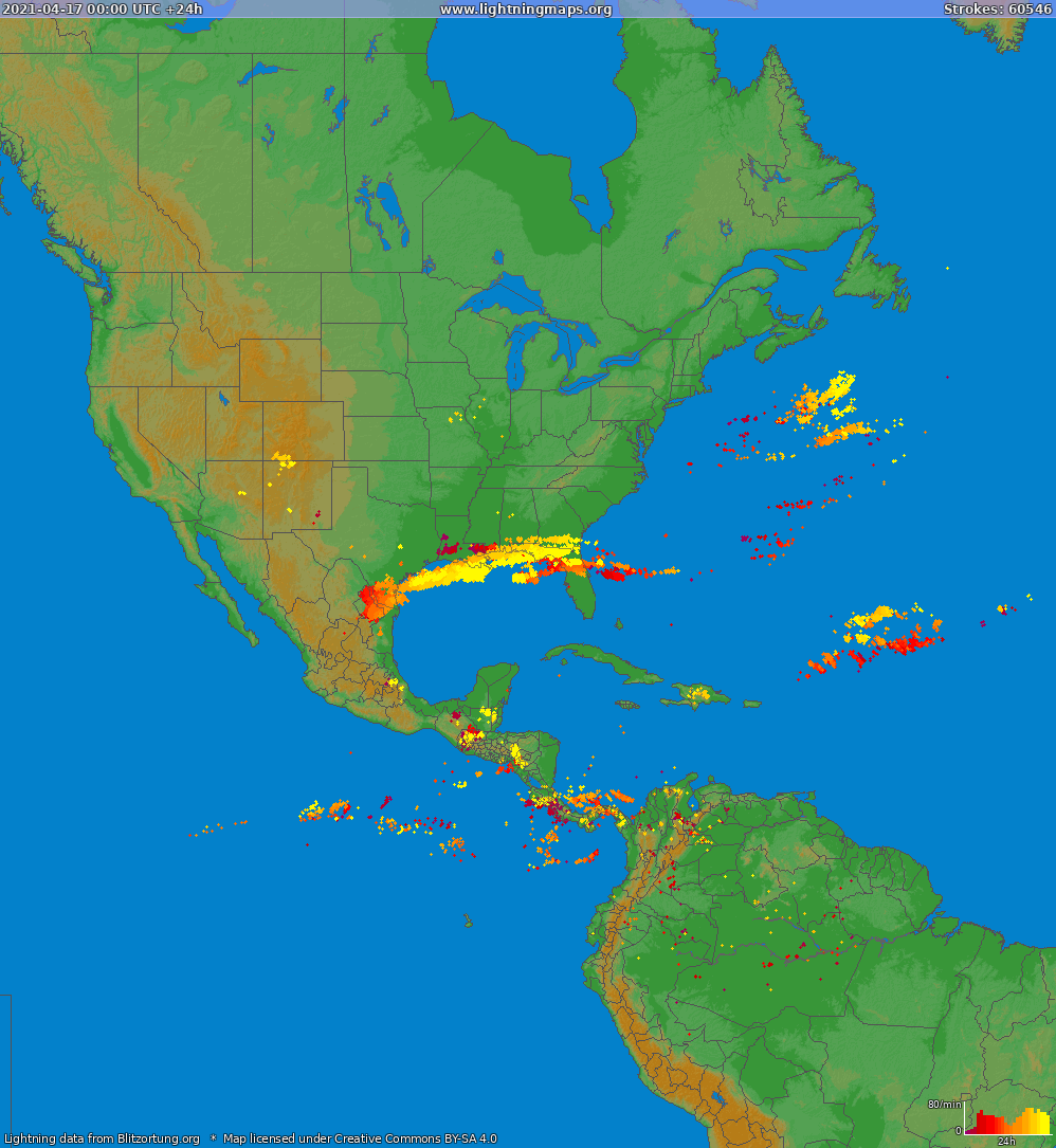 Lightning map North America 2021-04-17