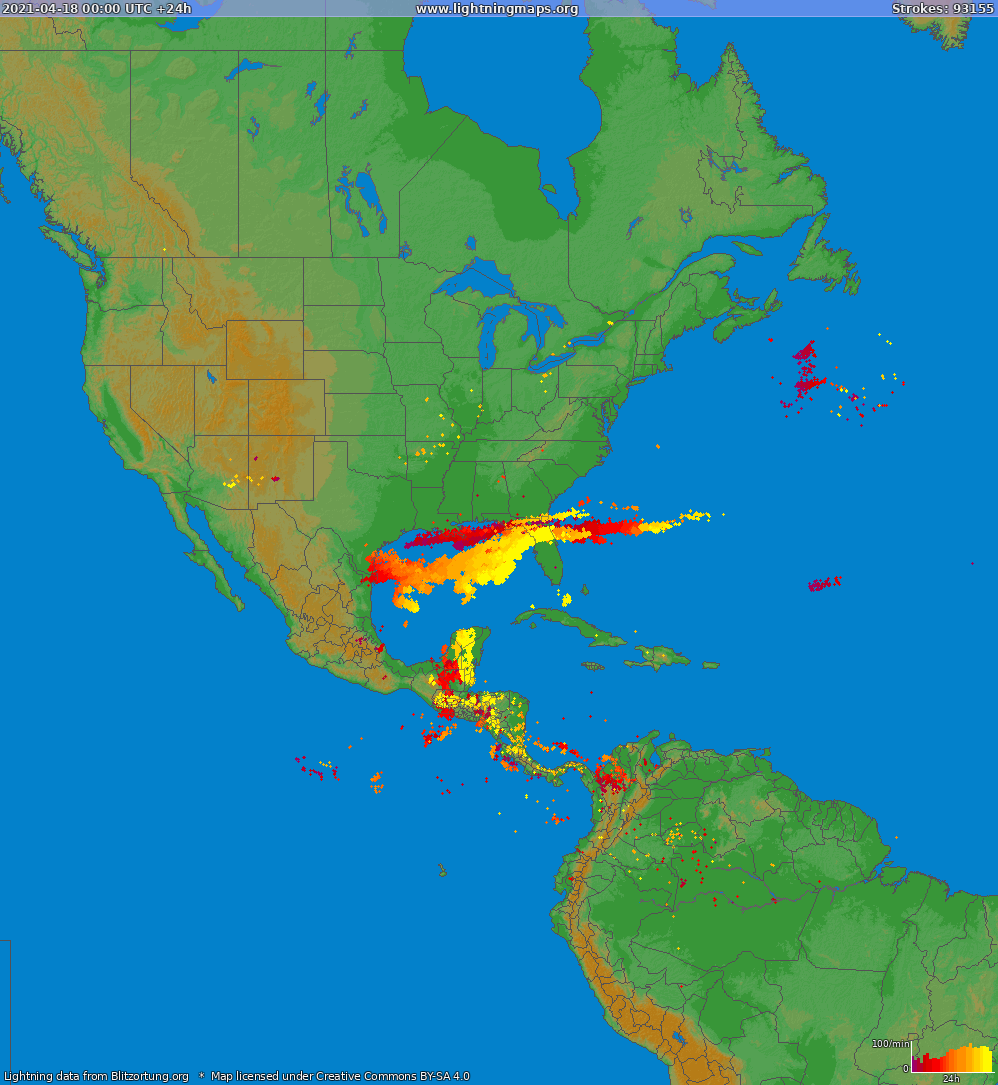 Lightning map North America 2021-04-18