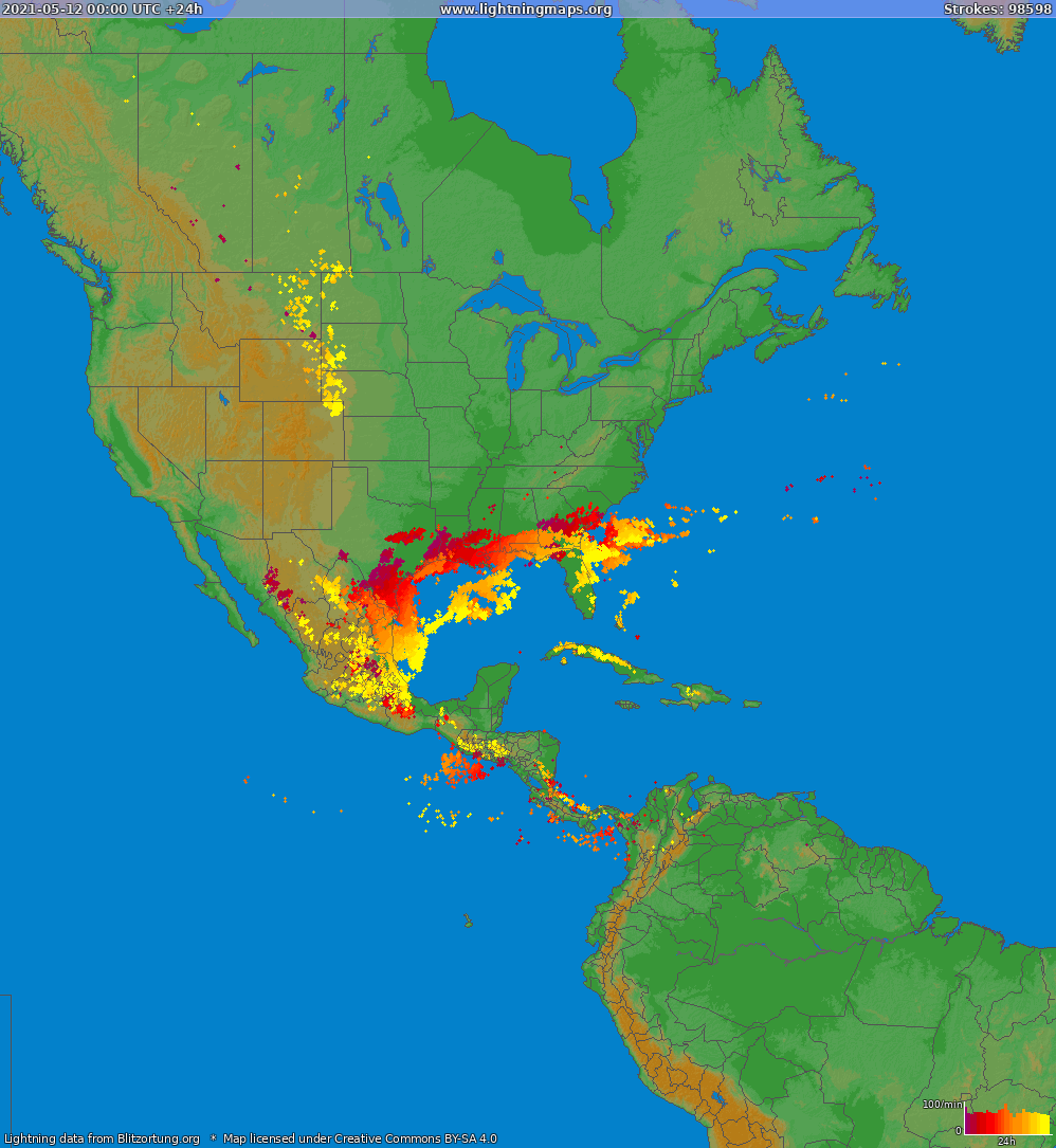 Mapa bleskov North America 12.05.2021