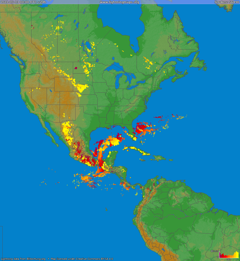 Bliksem kaart North America 13.05.2021