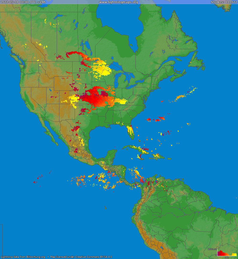 Lightning map North America 2022-05-18