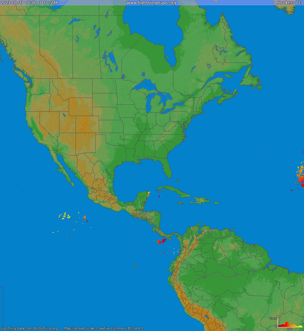 Mappa dei fulmini North America 27.01.2023