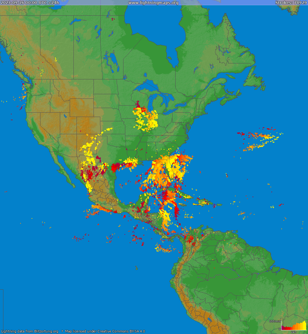 Lightning map North America 2023-09-26