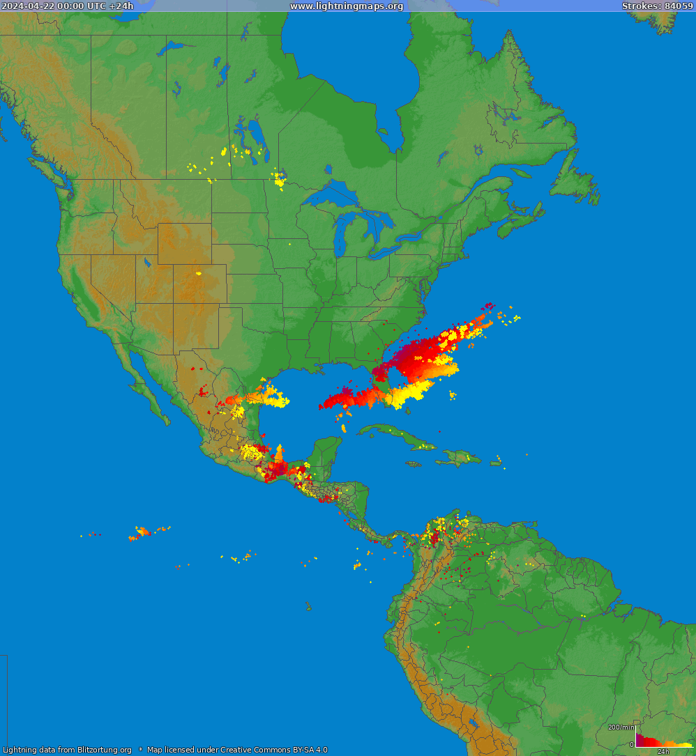 Bliksem kaart North America 22.04.2024