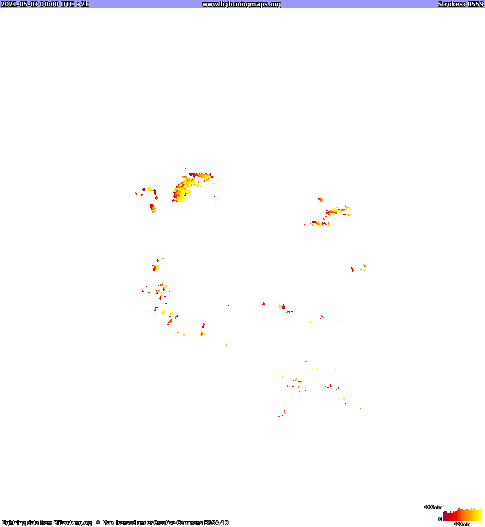 Lightning map North America 2021-05-09 (Animation)