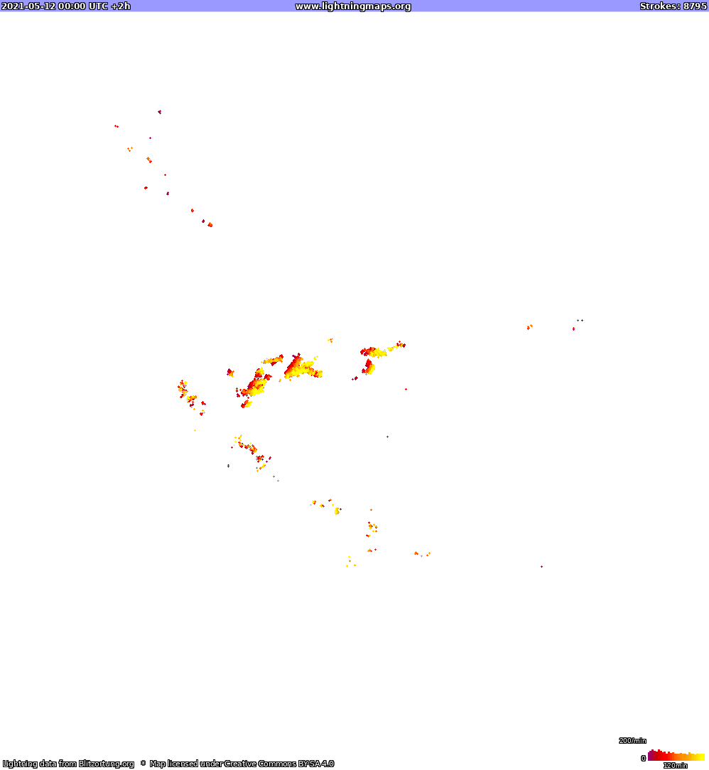 Lightning map North America 2021-05-12 (Animation)