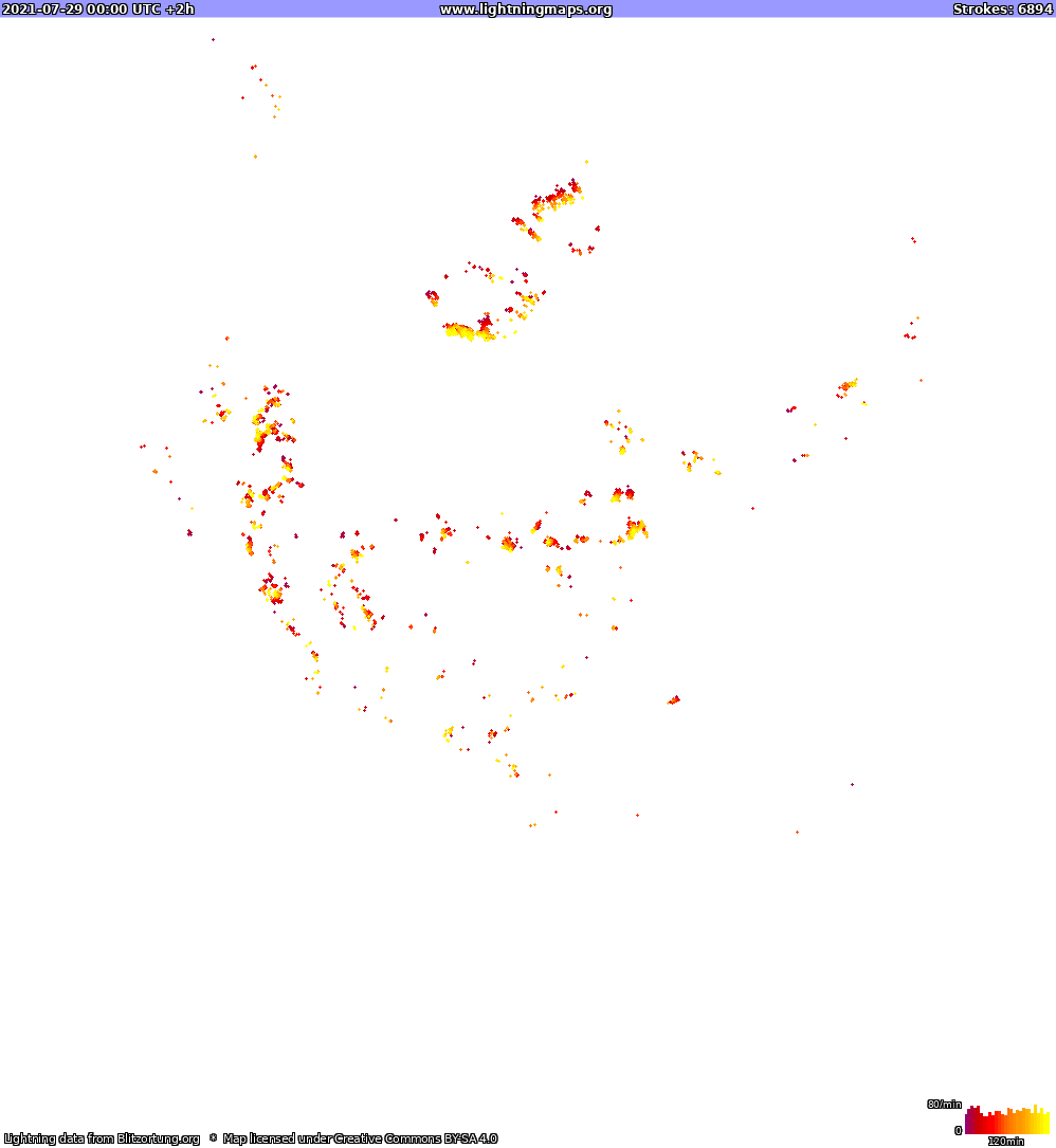Mapa blesků North America 29.07.2021 (Animace)