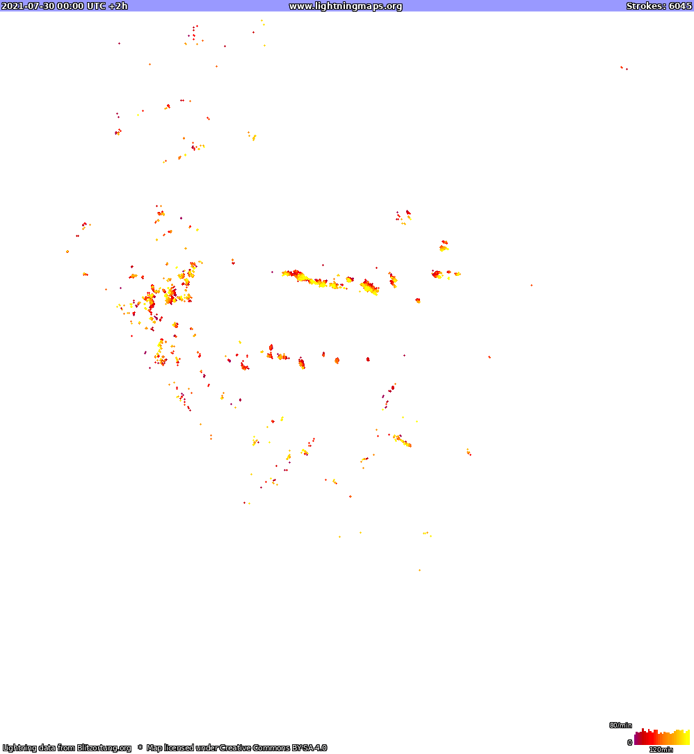 Mapa blesků North America 30.07.2021 (Animace)