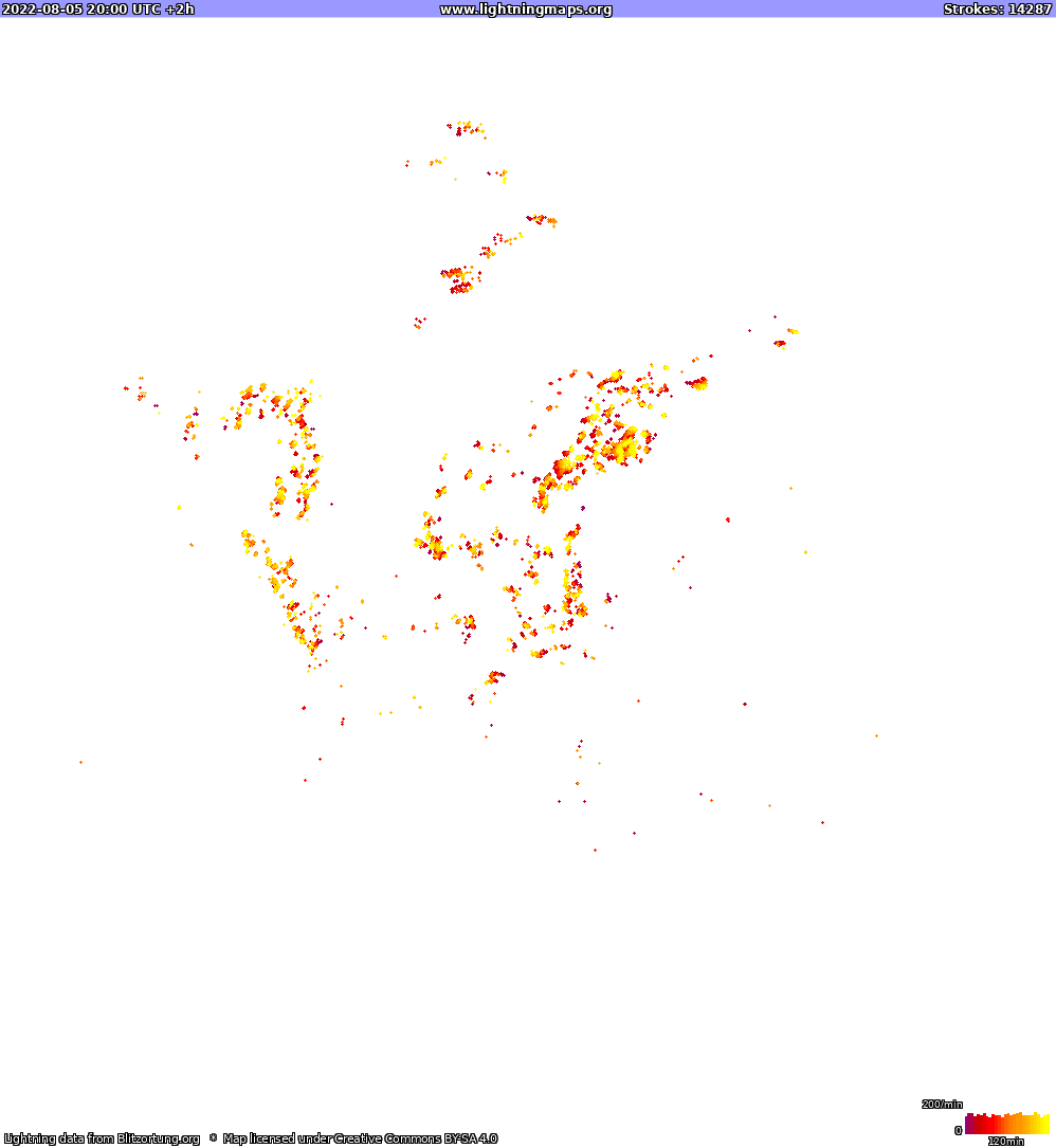 Карта блискавок Північна Америка 06.08.2022 (Анімація)