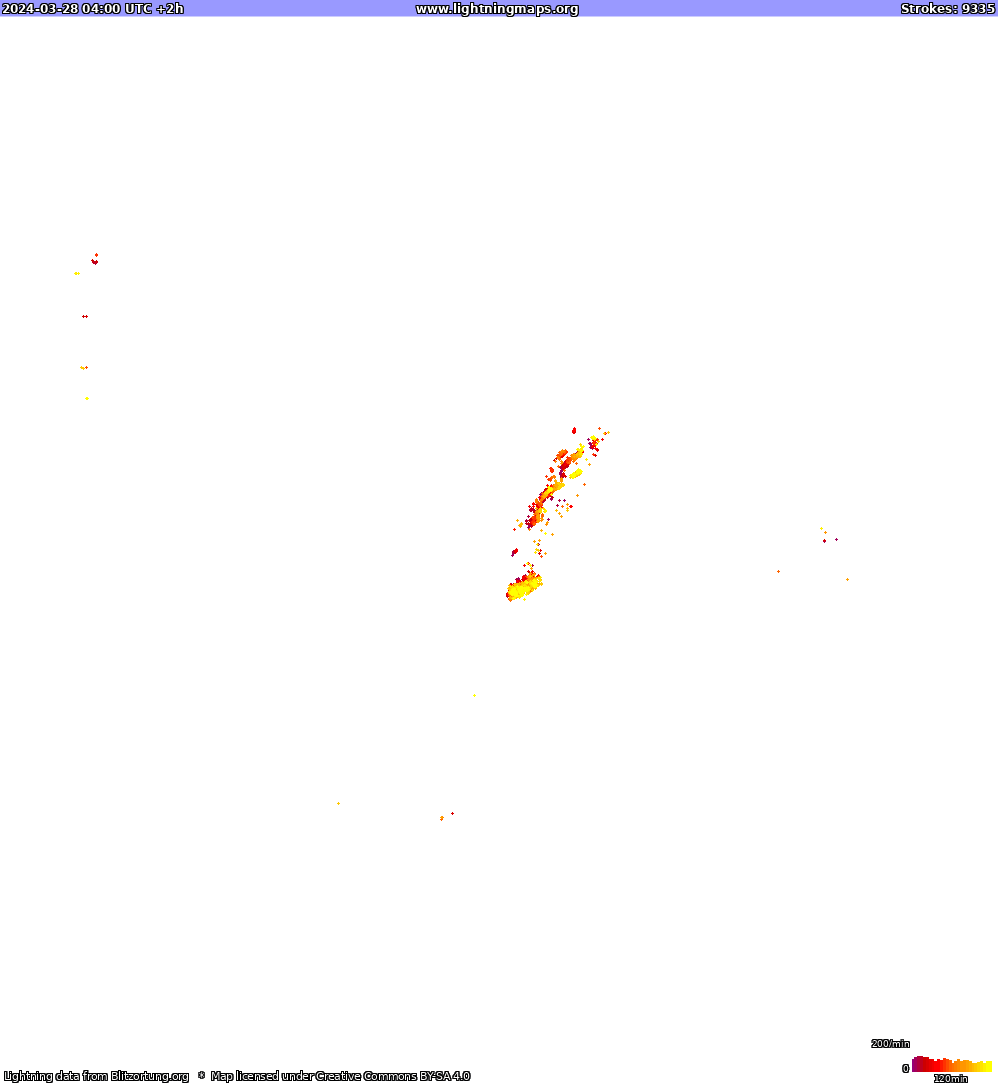 Lightning map North America 2024-03-28 (Animation)