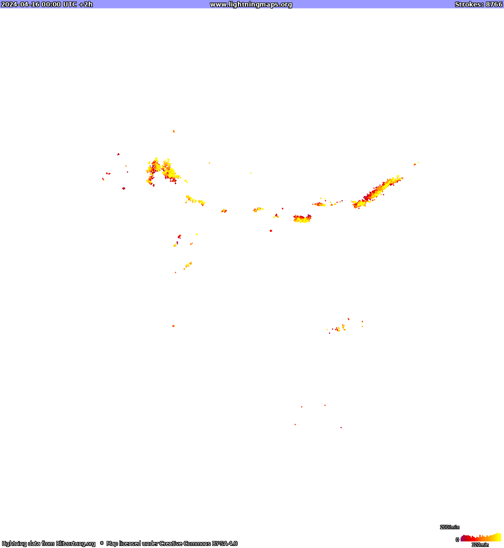 Lightning map North America 2024-04-16 (Animation)