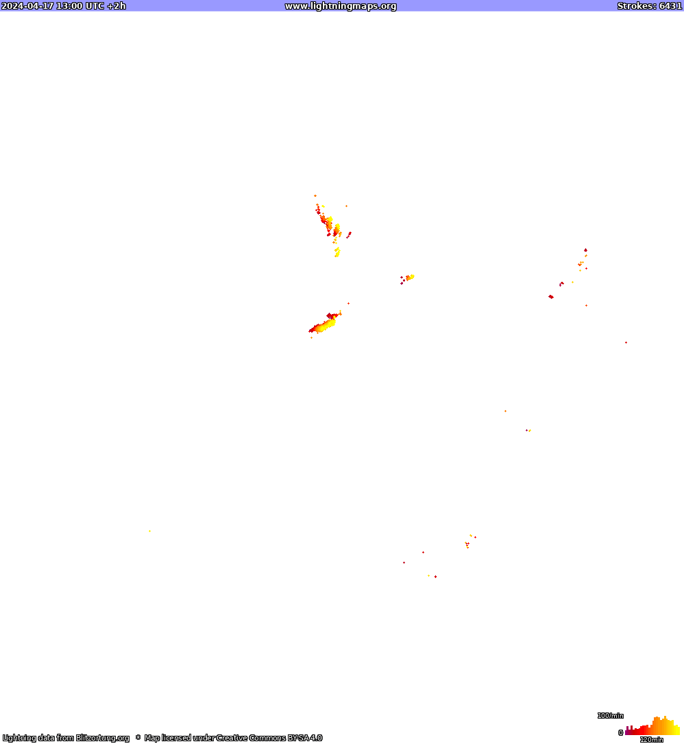 Mapa blesků North America 17.04.2024 (Animace)