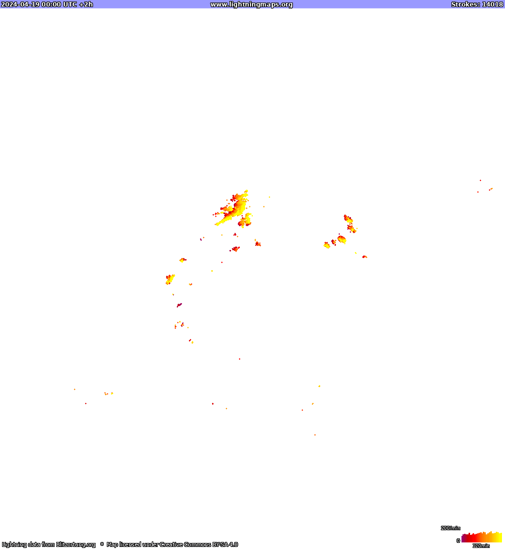 Bliksem kaart North America 19.04.2024 (Animatie)