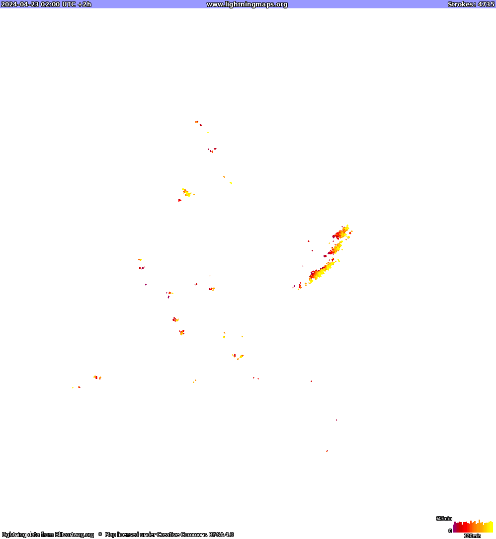 Lightning map North America 2024-04-23 (Animation)