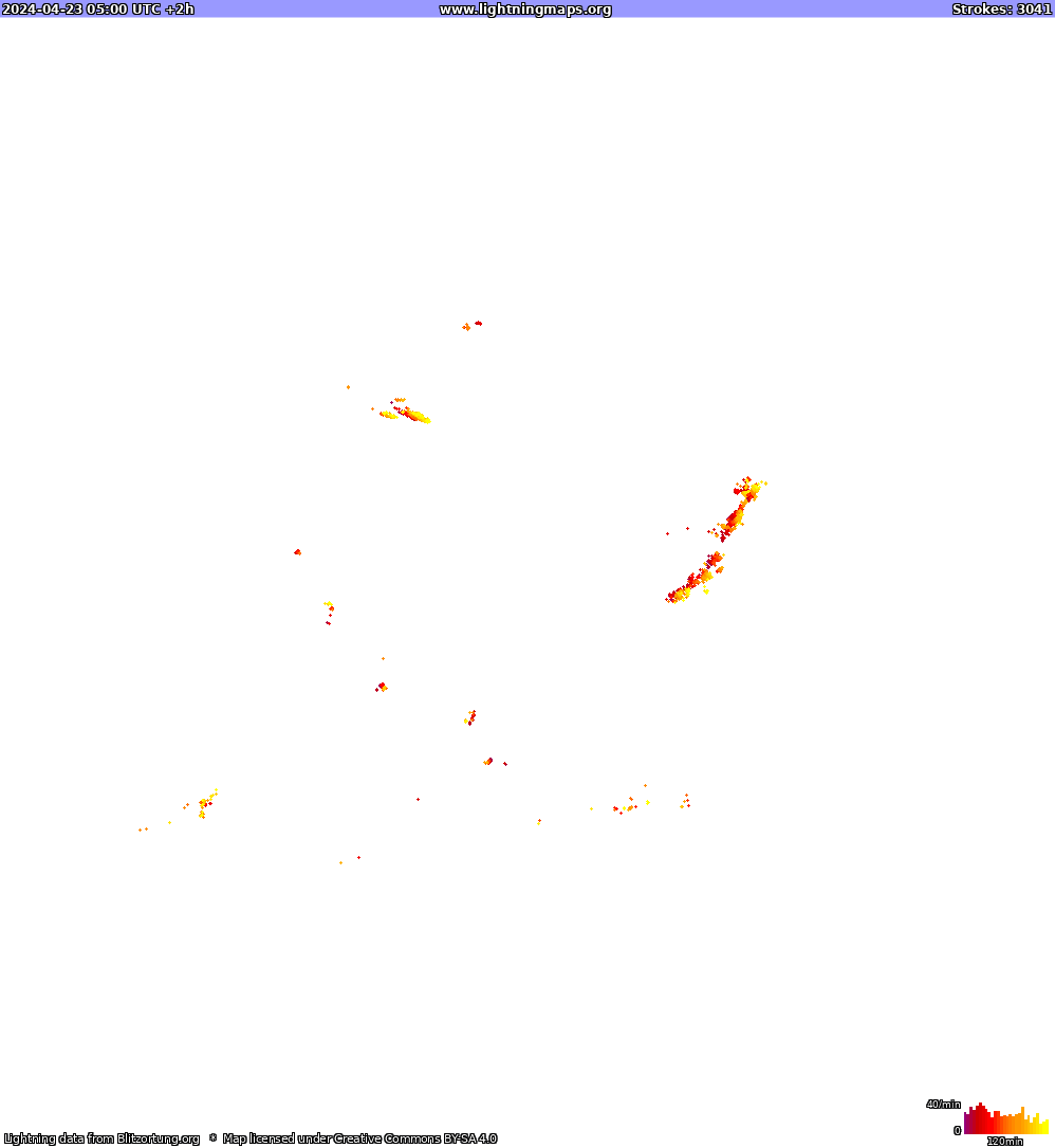 Carte de la foudre North America 23/04/2024 (Animation)