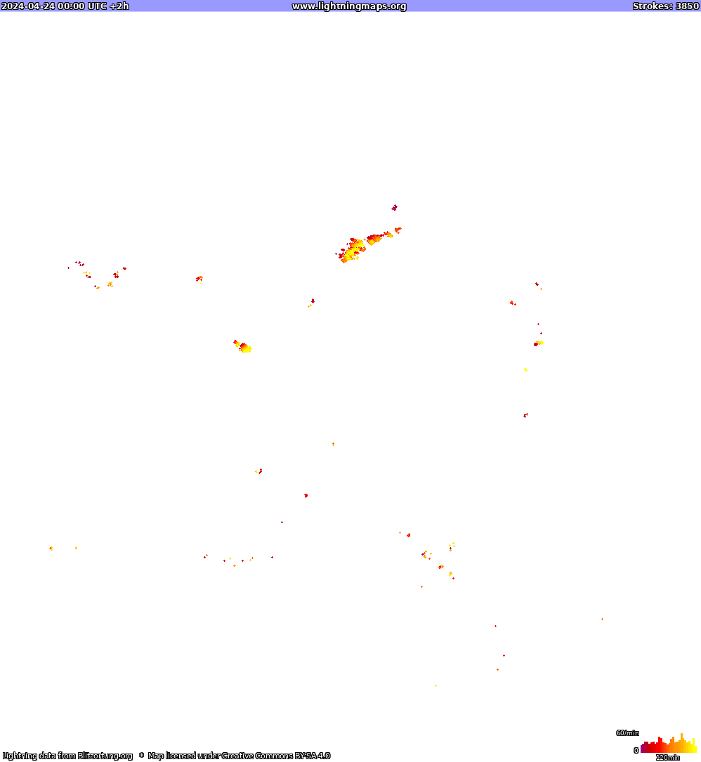 Mapa bleskov North America 24.04.2024 (Animácia)