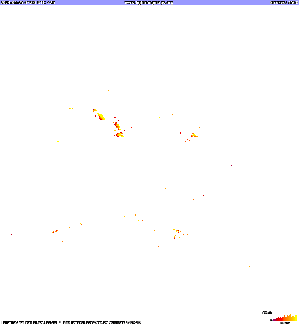 Mapa wyładowań Ameryka Północna 2024-04-25 (Animacja)