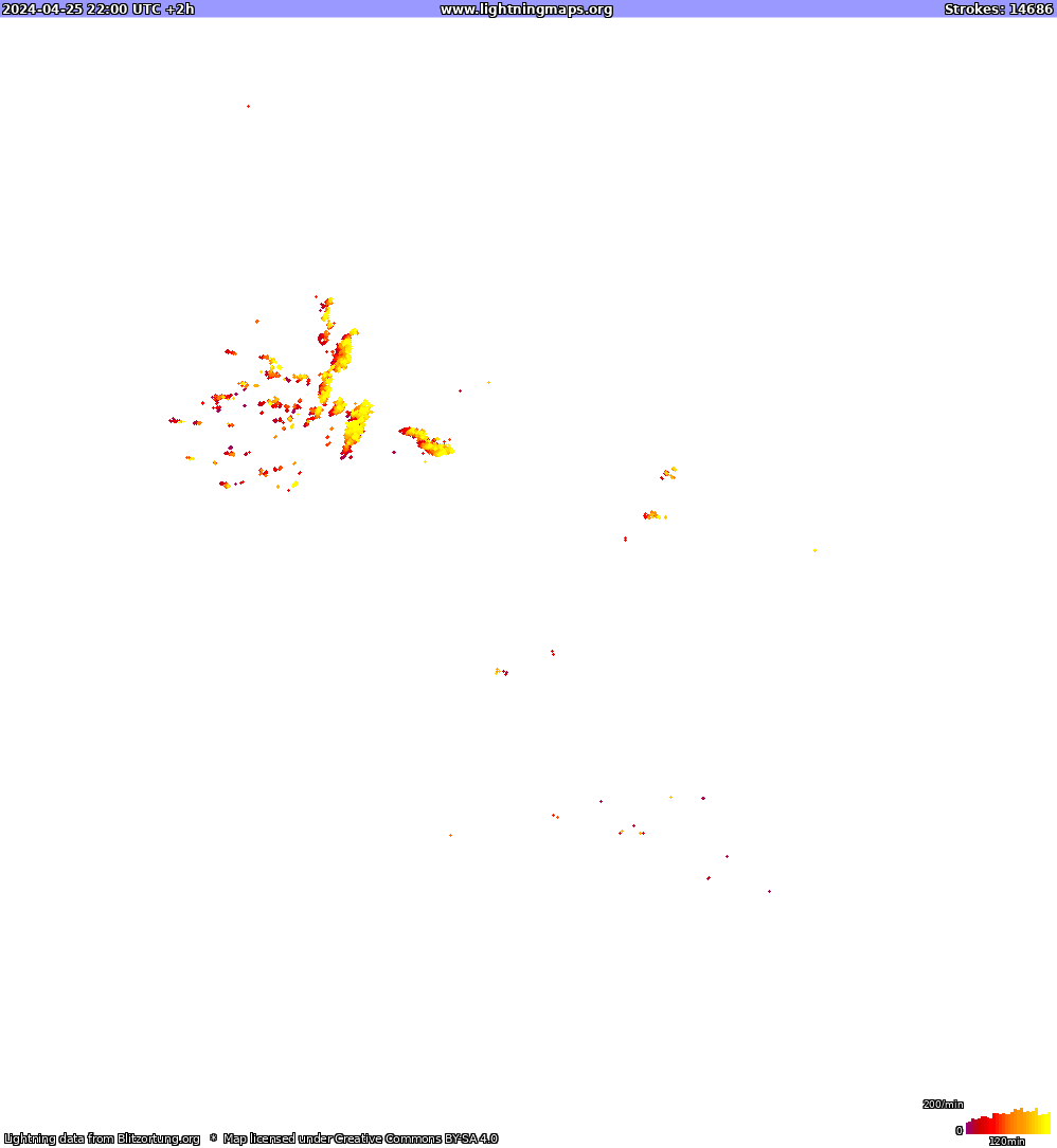 Mapa blesků North America 26.04.2024 (Animace)