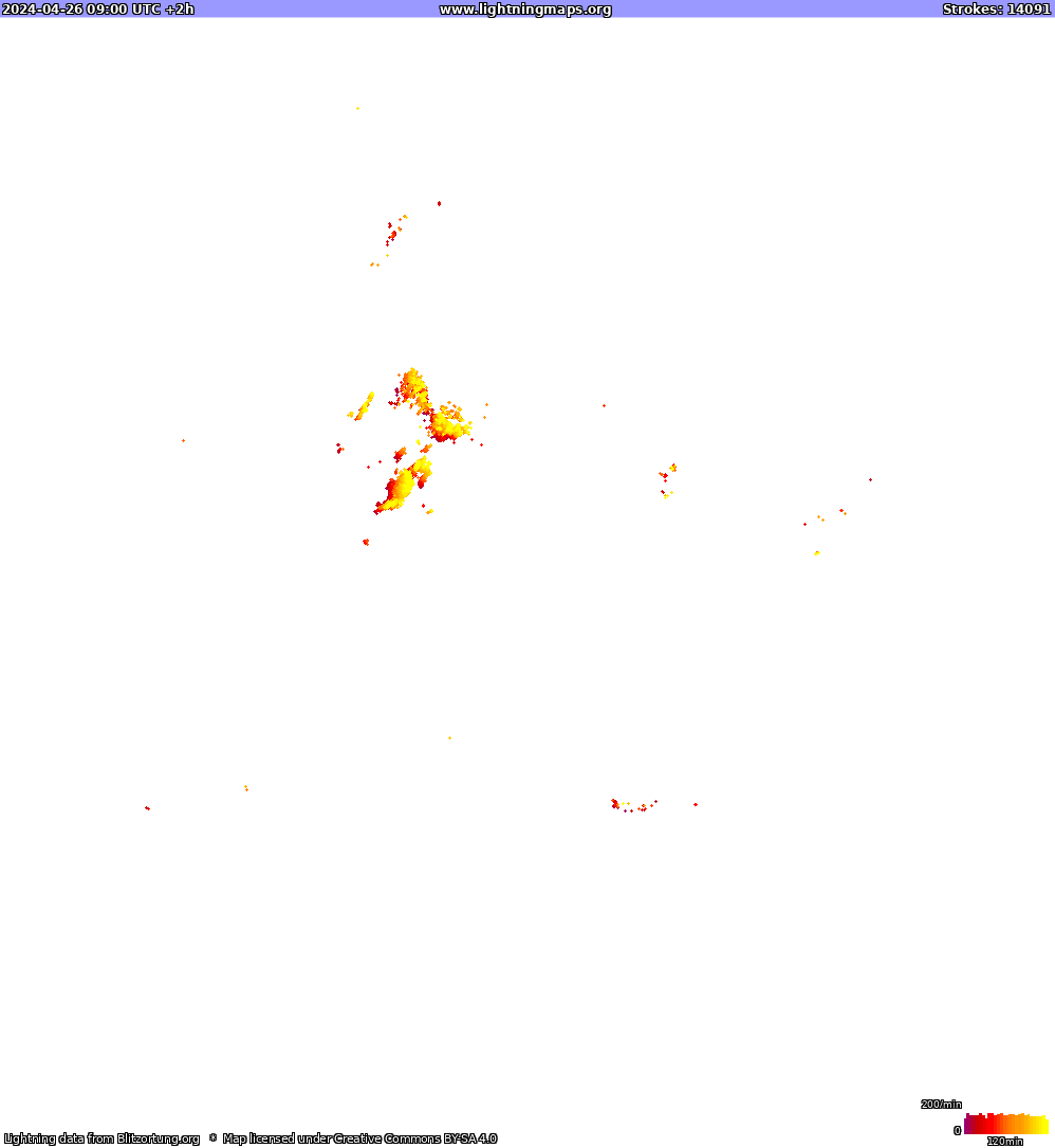 Mapa bleskov North America 26.04.2024 (Animácia)