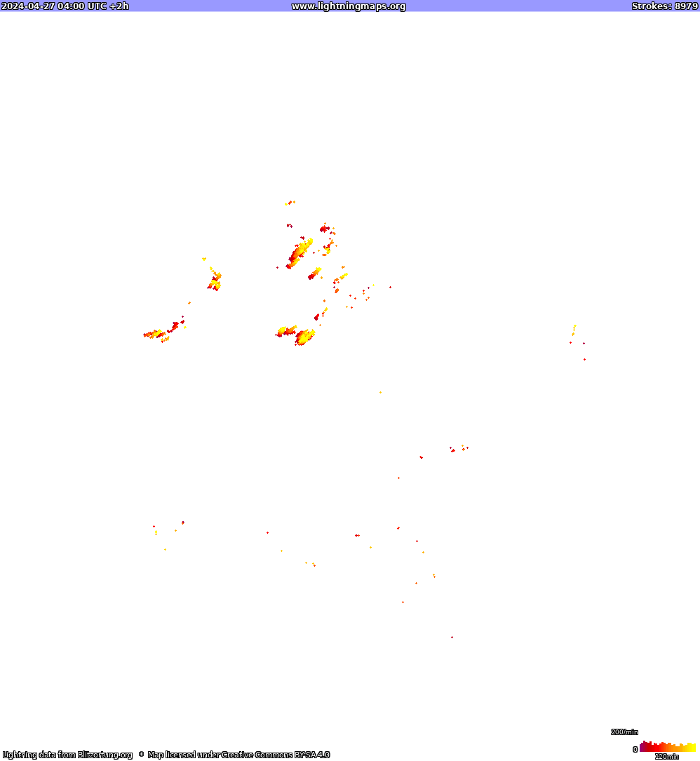 Carte de la foudre North America 27/04/2024 (Animation)