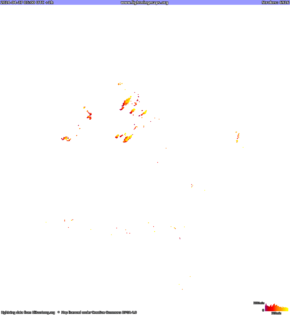 Lightning map North America 2024-04-27 (Animation)