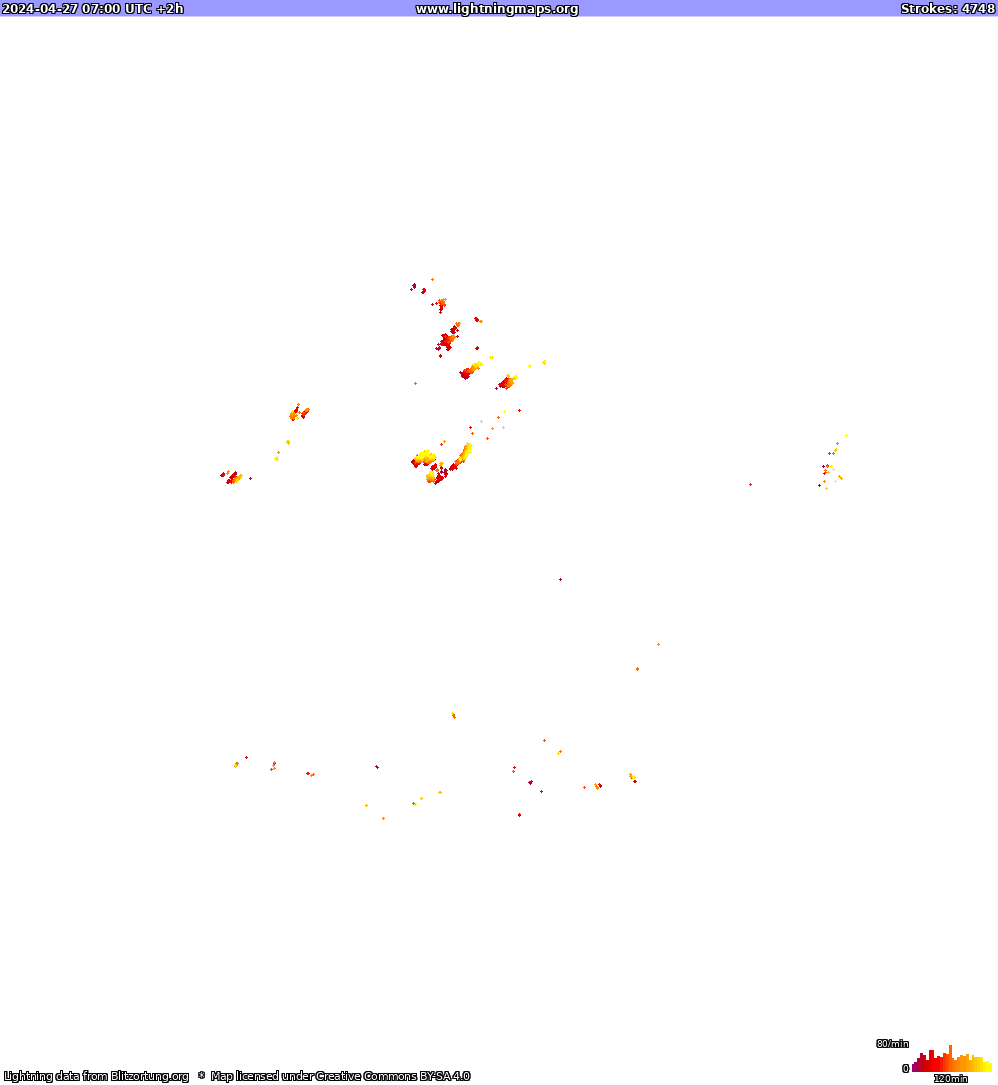 Mapa wyładowań Ameryka Północna 2024-04-27 (Animacja)