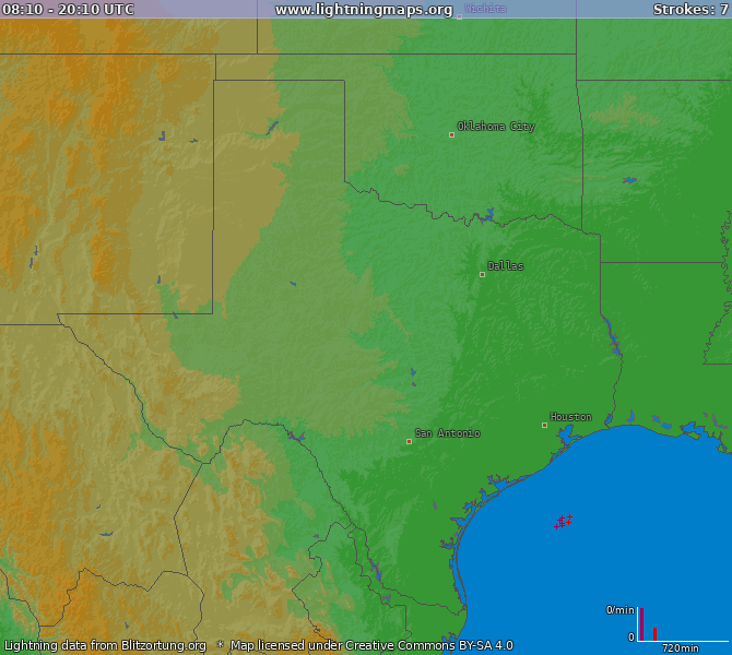 Mapa bleskov Texas 23.01.2026 05:30:43 UTC