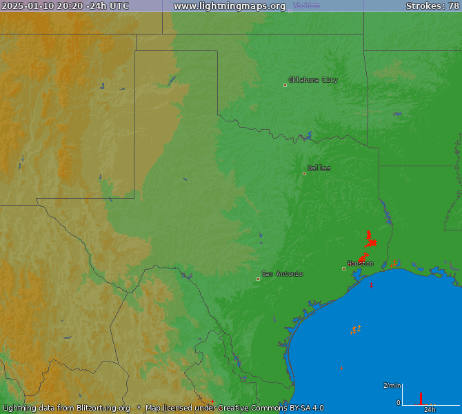 Lightning map Texas 2025-01-10 15:10:43 UTC